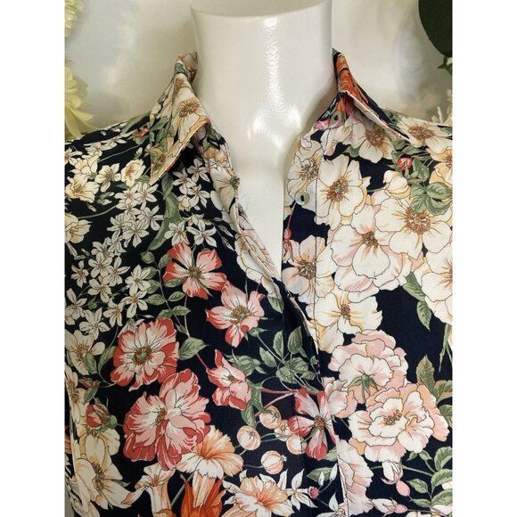 Zara Women's Long‎ Sleeve Multi Color Floral Shirt Blouse Size XS Made in Spain - Picture 8 of 16